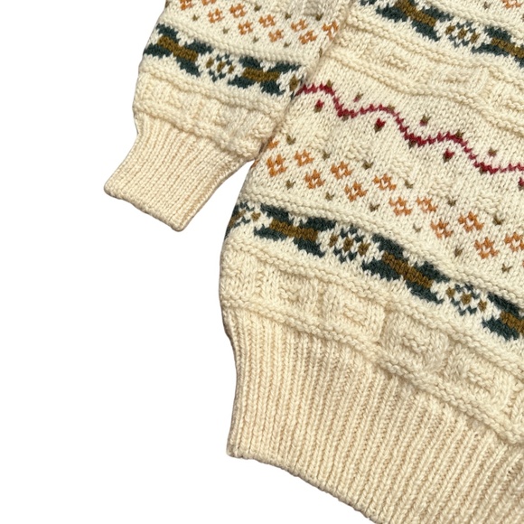 Vintage 90s Blarney Woolen Mills Wool Fair Isle Cream Thick Sweater Mens Medium - Picture 5 of 9